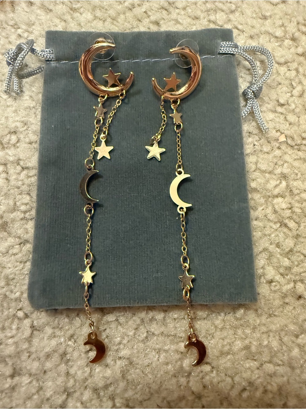 Gold Moon & Star Drop Earrings